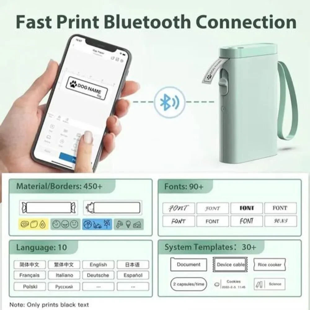 Portable Bluetooth Label Maker Thermal Printer Mint Green for iOS Android